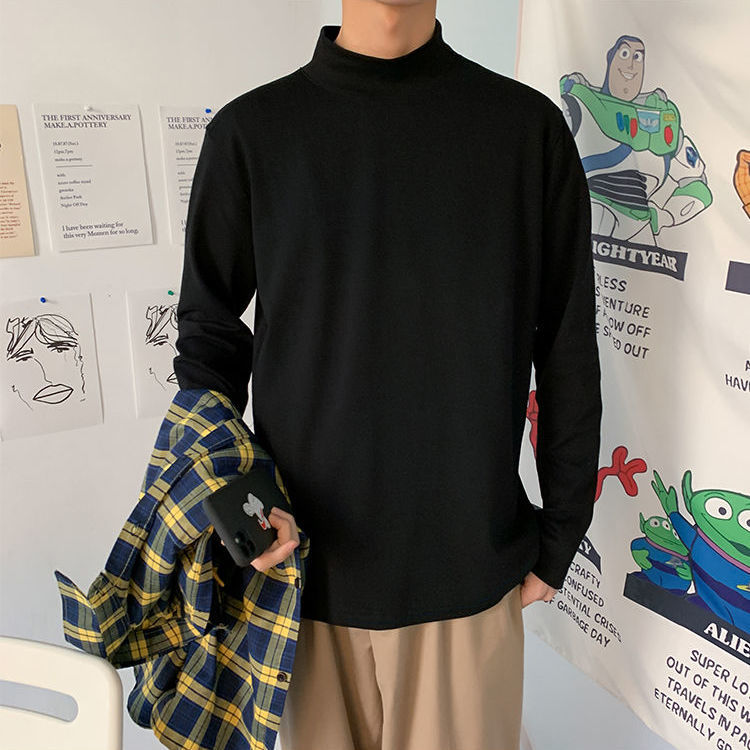 Áo Thun Tay Dài Cổ Cao Phối Nhung Cá Tính Cho Nam Size M-3Xl