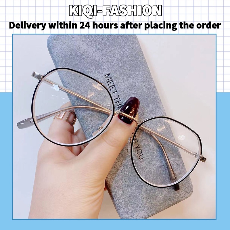 (KIQI-FASHION) COD Kính Gọng Kim Loại Tròng Đa Giác Chống Ánh Sáng Xanh Phong Cách Cổ Điển Thời Trang Cho Nữ