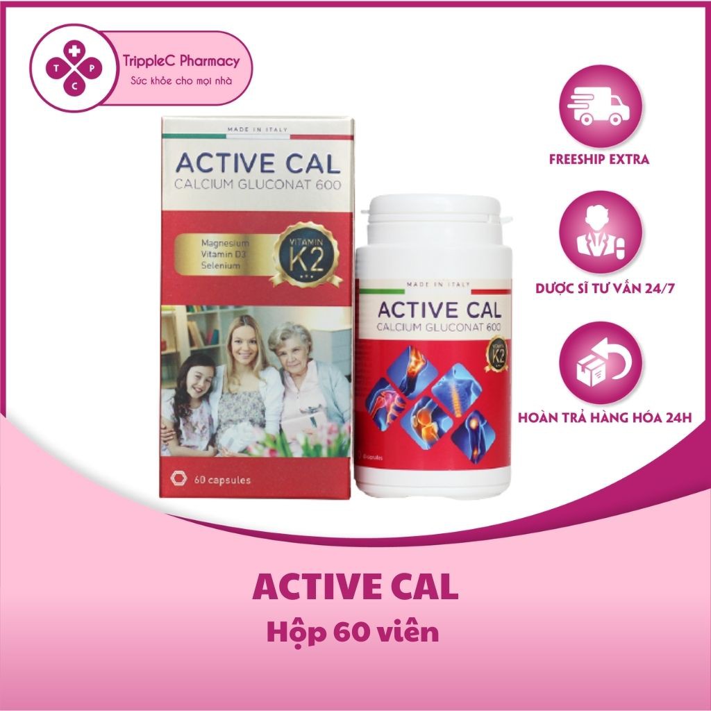 Viên uống canxi hữu cơ Active Cal - Bổ sung canxi hữu cơ, giảm nguy cơ loãng xương, còi xương, chậm lớn (Hộp 60 viên)