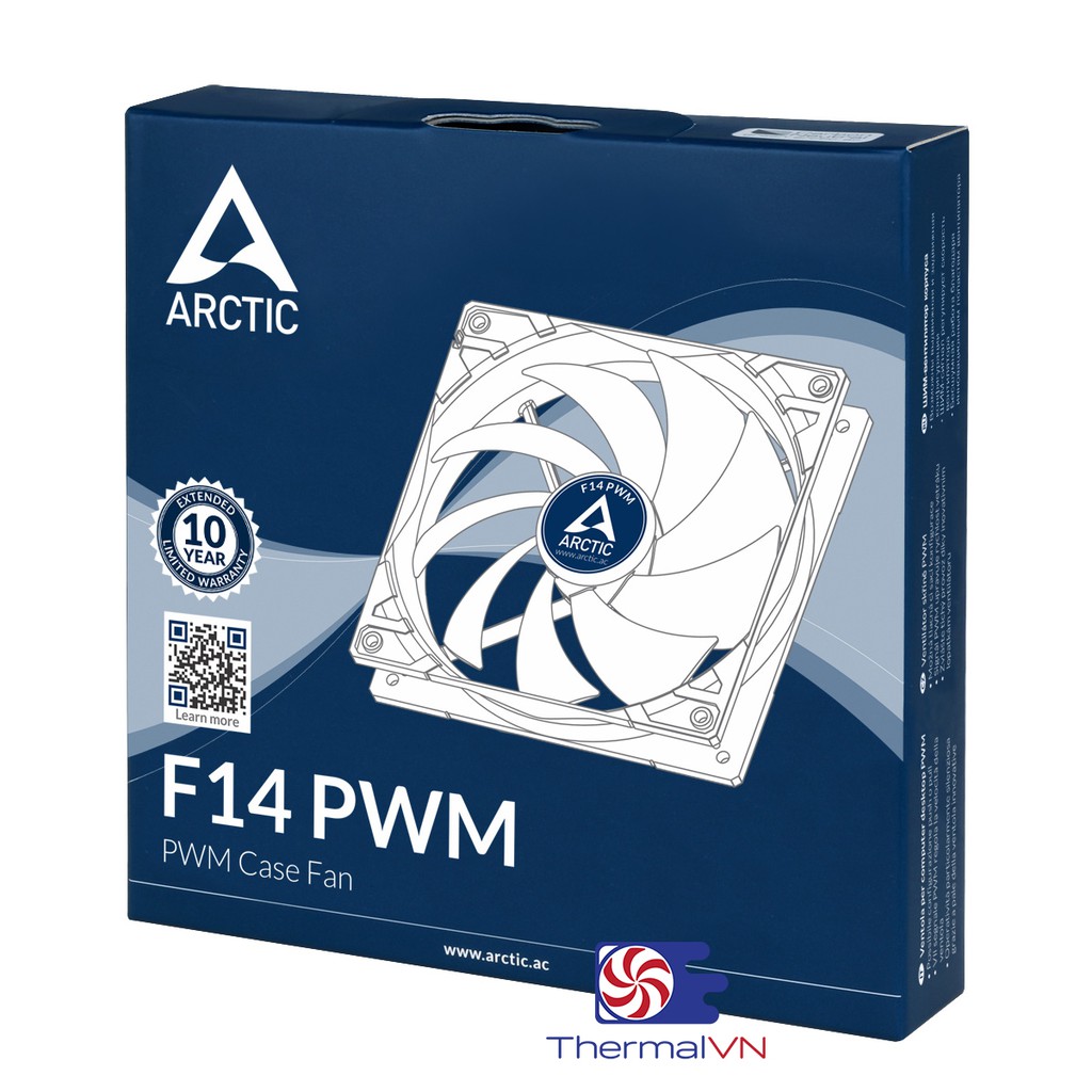 Quạt Fan case 14cm Arctic F14 PWM - Trắng/Đen, điều tốc PWM, Arctic fan case 140mm