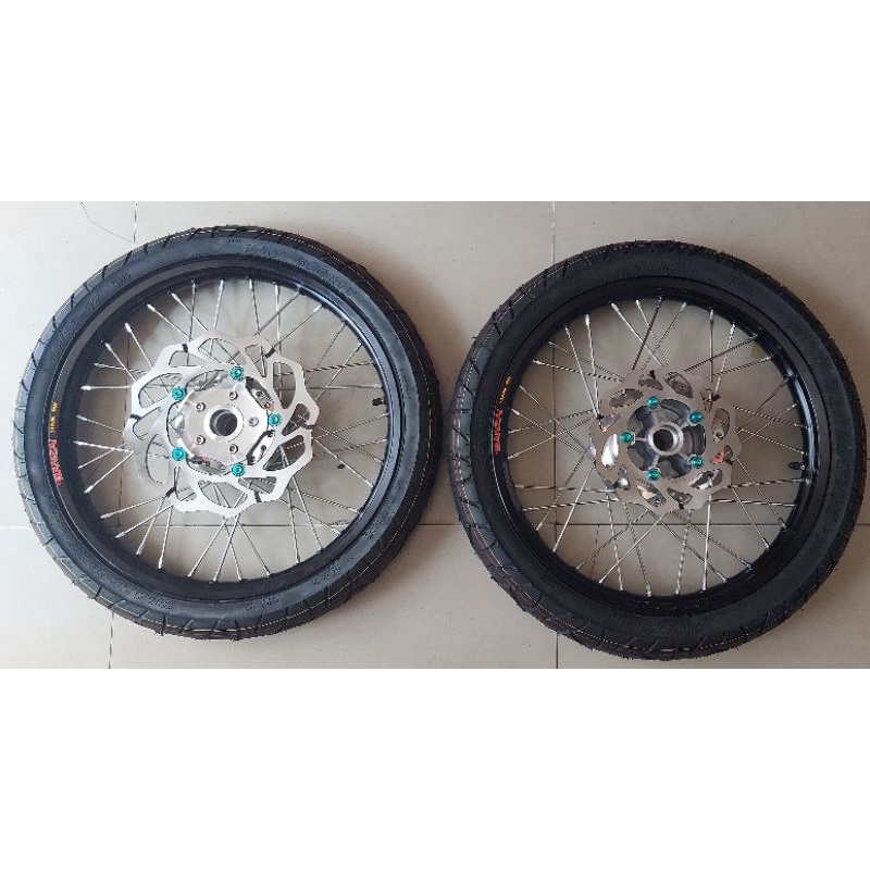 Bánh căm exciter 150/155 niềng nhôm Banzai trước 1.4 sau 1.6 full vỏ ruột hiệu blazetech trước 70 sau 80 gắn như zin nha