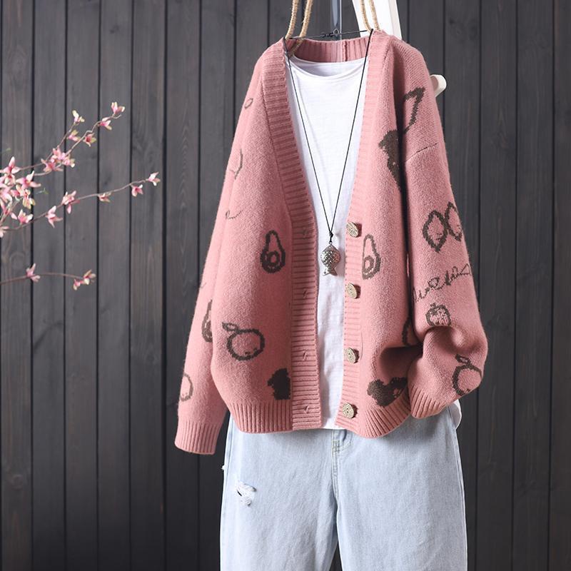 Áo khoác cardigan dệt kim dáng rộng thêu họa tiết retro mới dành cho nữ