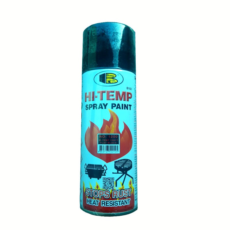 Sơn xịt chống cháy, Sơn xịt chịu nhiệt độ cao 1200°F 400cc- HI-TEMP Spray Paint- Hiệu Bosny (Màu đen mờ, màu bạc)