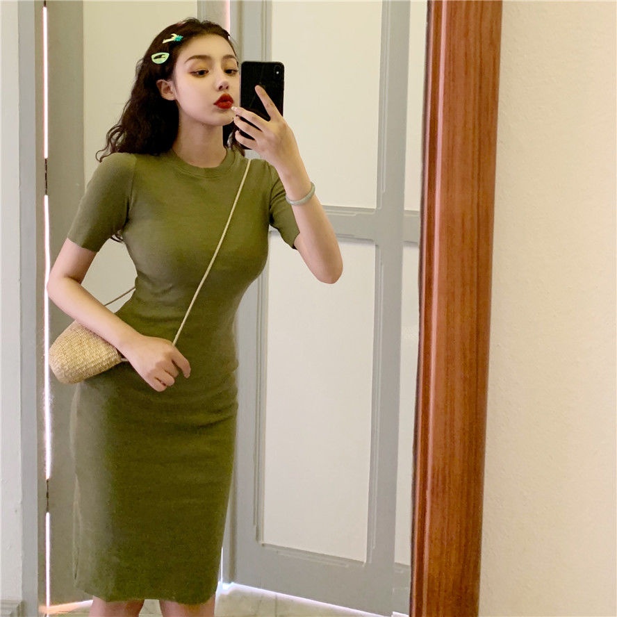Đầm thun ôm eo phong cách Hàn Quốc cổ điển thời trang cho nữ