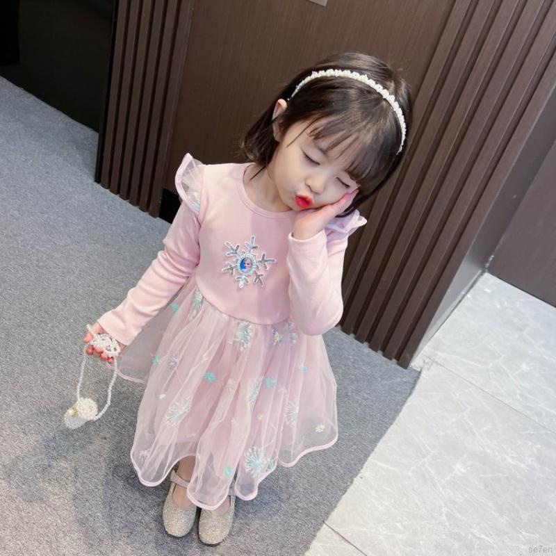 Đầm Công Chúa Tay Dài Phối Ren Cho Bé Gái Se7En