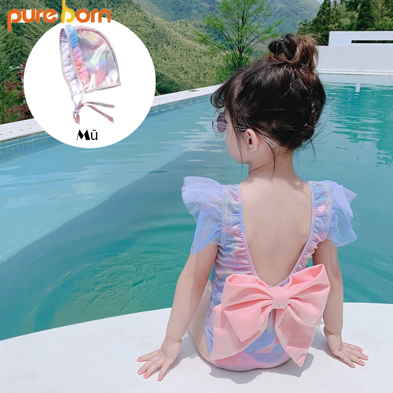 Bộ đồ bơi Bikini áo tắm liền thân nơ lưng cho bé gái - T09