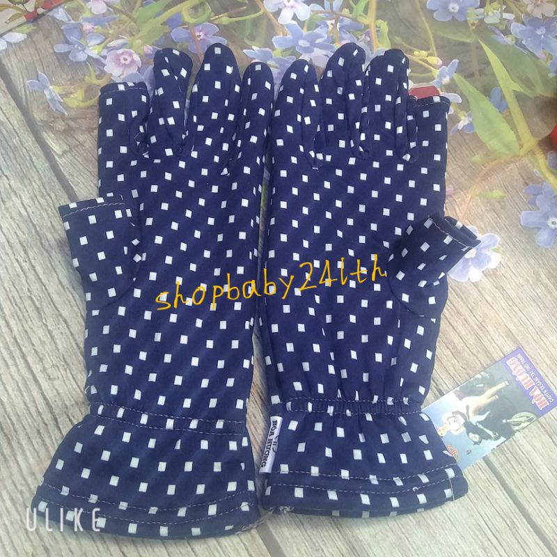Bao tay, găng tay nữ cắt 2 ngón hoạ tiết Hoà Hương cotton hai lớp chống nắng, giữ ấm, lái xe