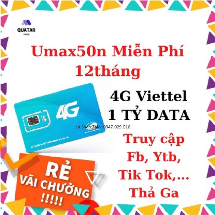 ﹍✗SIM 4G Viettel Umax50N Không Giới Hạn Lưu Lượng Tốc Độ Cao chỉ với 50k/tháng