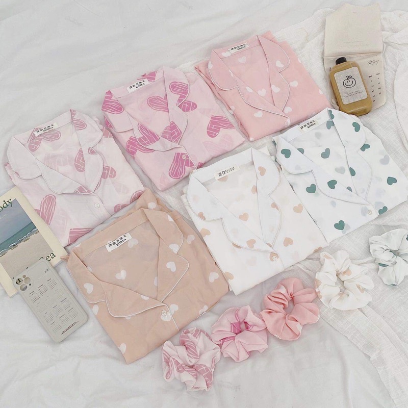 [cSALE XẢ] Set Pijama họa tiết kèm scrunchies - Bộ mặc nhà đáng yêu