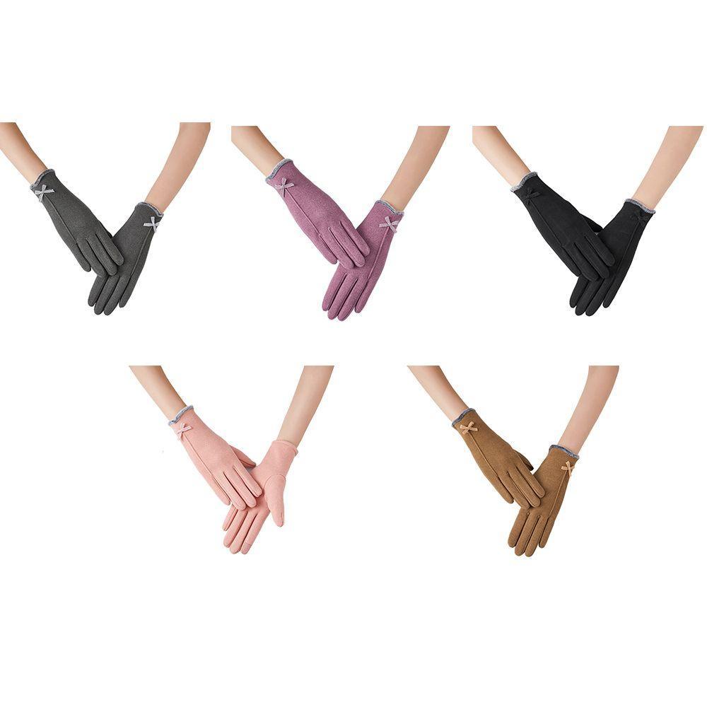 IVORY Găng Tay Lái Xe Vải Nhung Chống Gió Đính Nơ Thời Trang Đức Có Thể Chạm Màn Hình Cảm Ứng