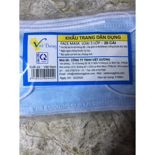 1 gói khẩu trang dân dụng Việt Dương (20 cái/gói).