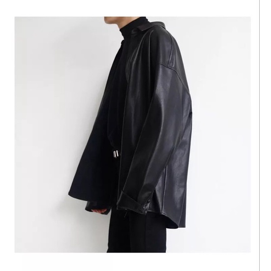 Áo sơ mi tay dài dáng dài vừa chất liệu da oversize