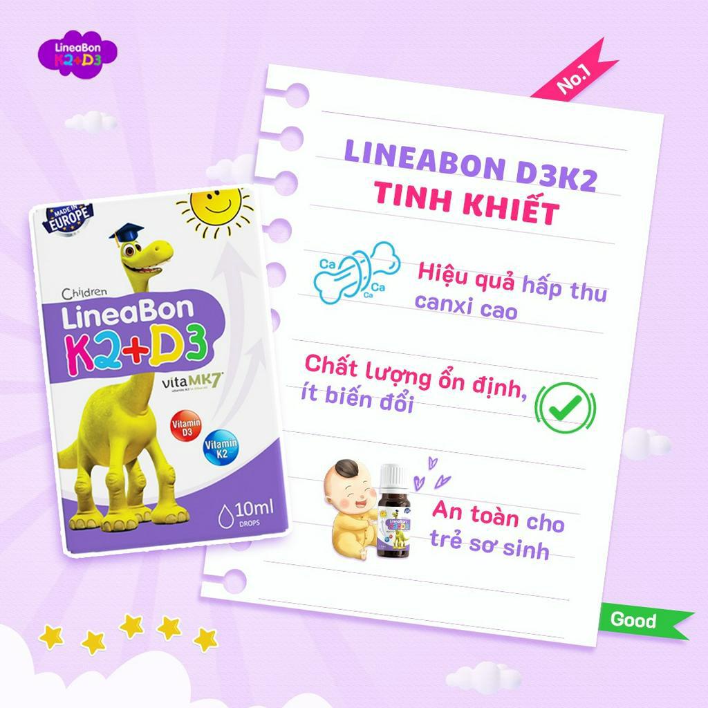 Vitamin K2+D3 mk7 LINEABON Hỗ trợ tăng chiều cao cho bé 10ml