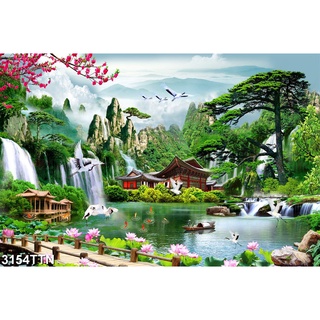  TRANH DÁN TƯỜNG 3D SƠN THUỶ HỮU TÌNH THÁC NƯỚC ĐẸP NHIỀU MẪU - TRANH NON NƯỚC HỮU TÌNH - 3154 