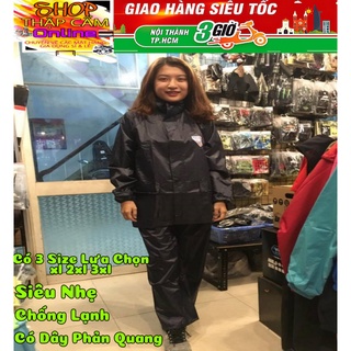 Áo Mưa Bộ Cao Cấp Vải Dù Chống Lạnh Loại Dày Có Phản Quang - Siêu Nhẹ - Không Thấm Nước