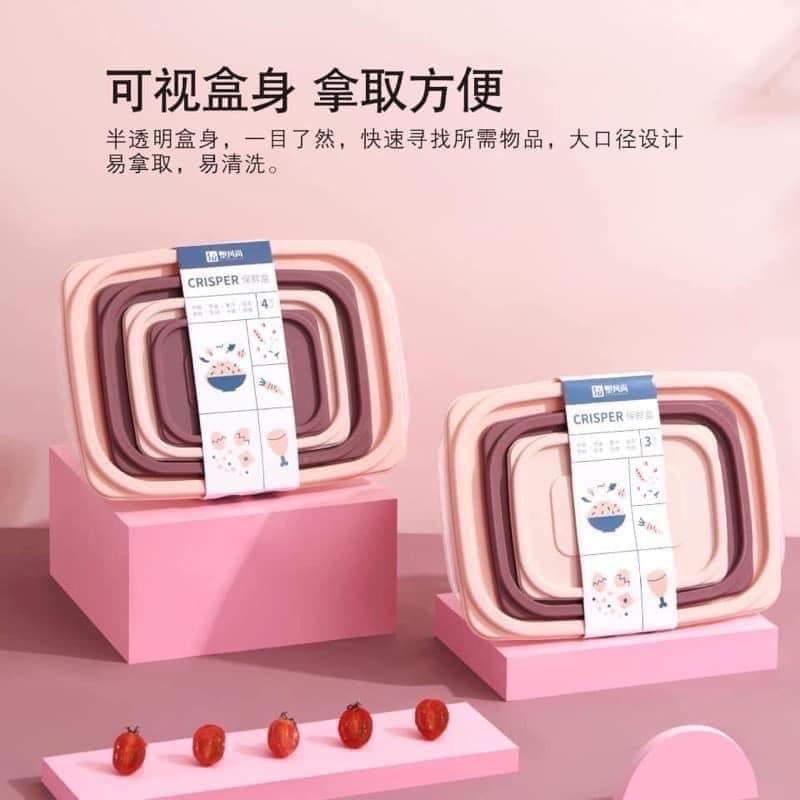 Set 4 Hộp Bảo Quản Thực Phẩm Hình Chữ Nhật Trong Suốt