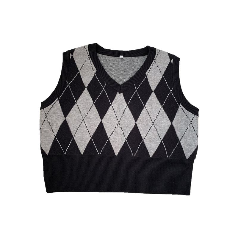 Vest Korean Fashion V-neck Plaid Sweater