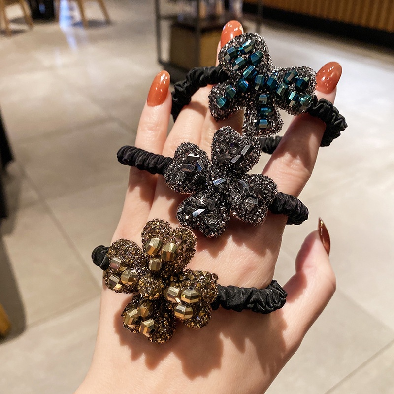 Dây Buộc Tóc Cao Su Co Giãn Hình Vuông Đính Đá Kim Cương Toàn Diện Phong Cách Hàn Quốc Cho Nữ