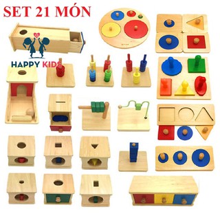 Set GIáo Cụ Montessori 21 Món - Đồ Chơi 0 - 3 Tuổi Tư Duy Phát Triển Phối Hợp Tay Mắt Bằng Gỗ Loại Đẹp