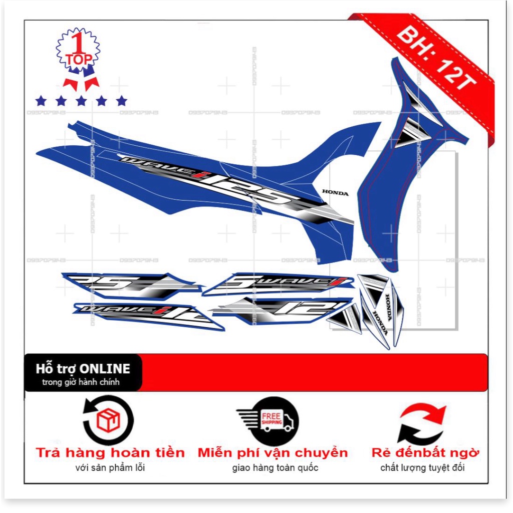 ( Quí khách vui lòng mang ra tiệm cho thợ dán ) Tem wave 125i fu mập xanh