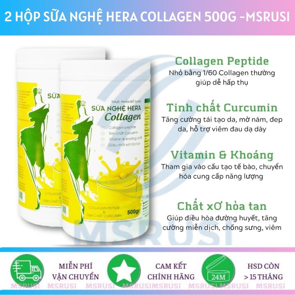 Hỗ trợ Làm đẹp da Sữa nghệ Hera Collagen Hera Milk Hỗ trợ viêm đau dạ dày tá tràng Combo 2 Hộp 500g - 50 - 60 ngày uống