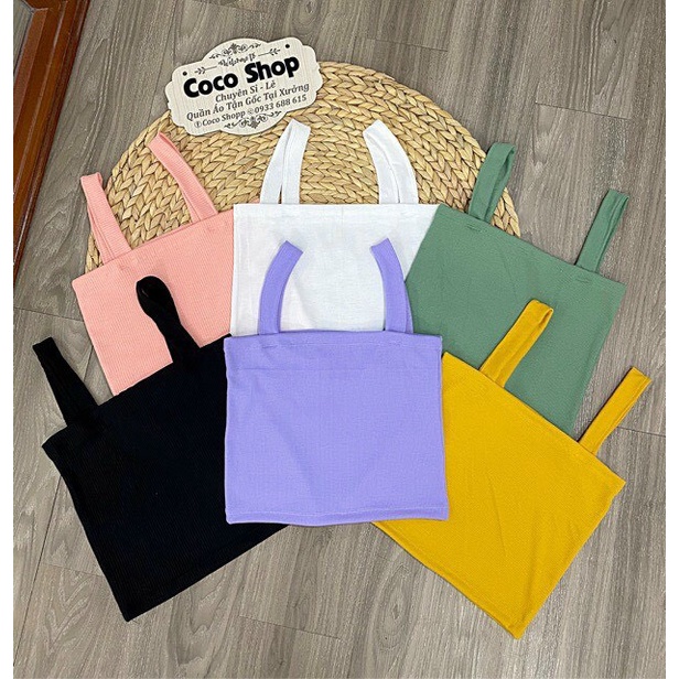 ẢNH THẬT-Áo croptop 2 dây trơn bản vuông cá tính