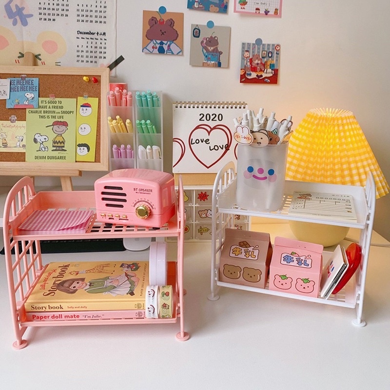 Kệ Nhựa 2 Tầng Mini Để Bàn Giá Dễ Thương Đa Năng