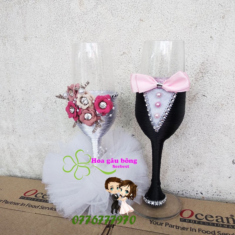Cặp ly trang trí cô dâu- chú rể trang sức