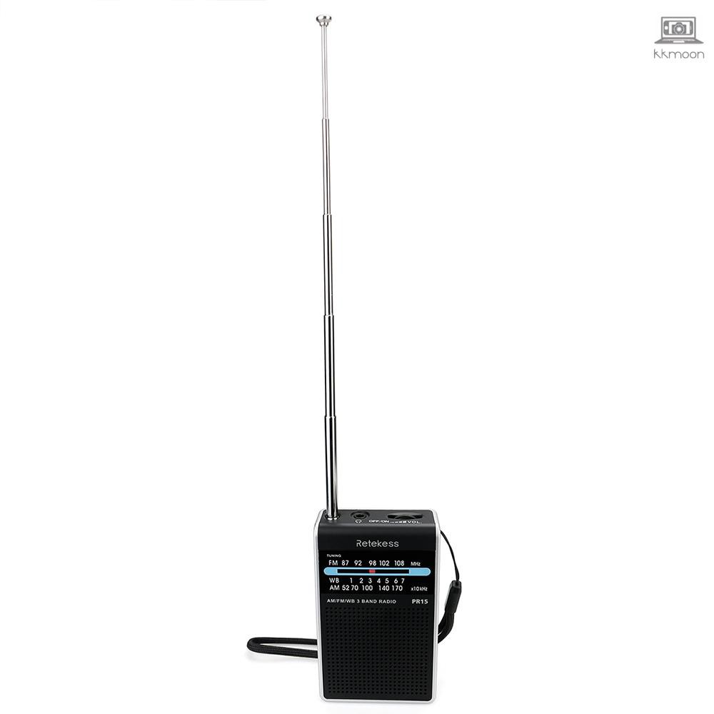 Retekess PR15 Mini Pocket Radio FM/AM/WB Tuning Radio Receiver NOAA Weather Warning for Outdoors Activities