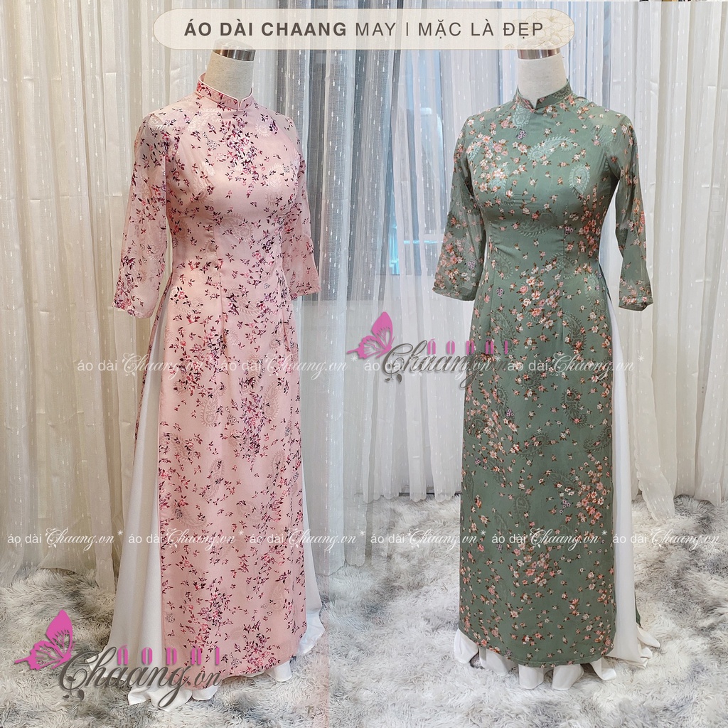 Áo dài hoa nhí may sẵn_Chaang_Áo dài đẹp quà tặng chị em phụ nữ ngày 8-3, ngày 20-10