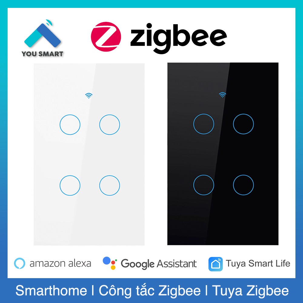 Công tắc thông minh ZIGBEE Tuya Smart Life 1-2-3-4 nút cảm ứng - Phiên bản Zigbee mặt kính/viền vàng