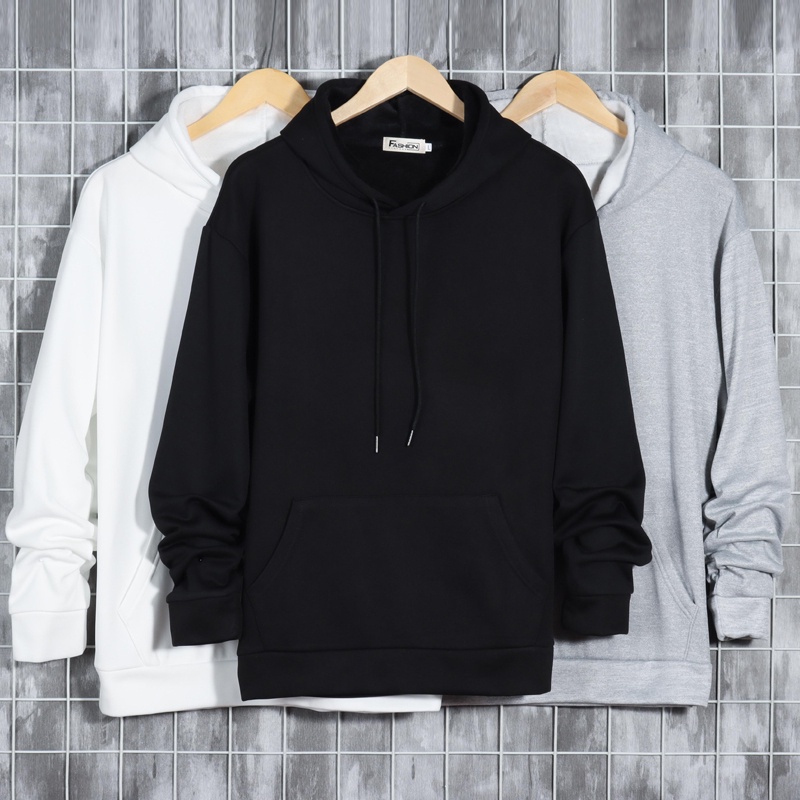 Áo hoodie tay dài dáng rộng màu trơn đơn giản thời trang Hàn Quốc cho nam