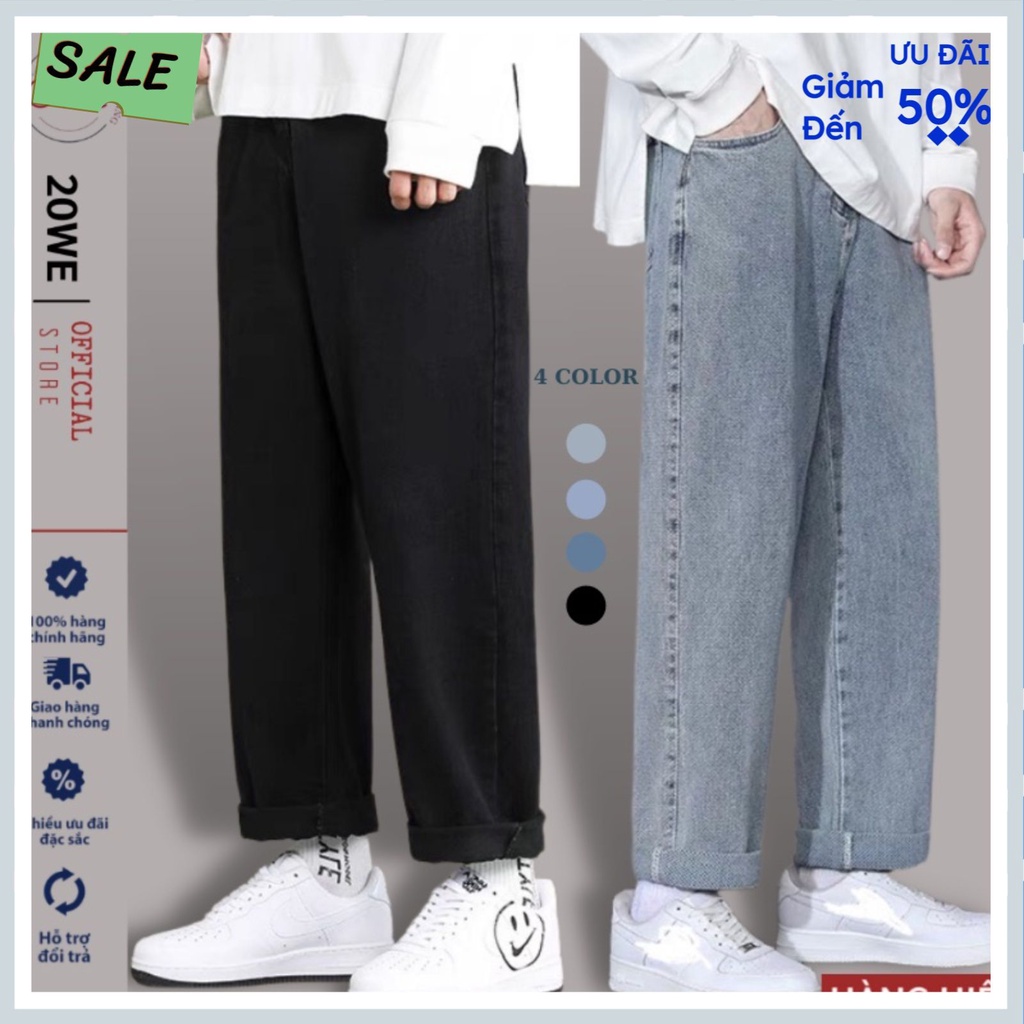 Quần jean nam, xanh, đen chất bò dáng xuông đứng. Quần baggy nam, jeans, ống suông rộng Hottrend 2022