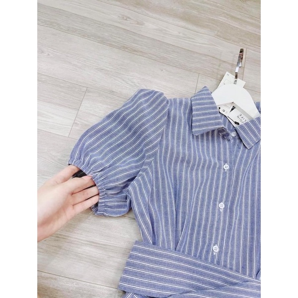 Đầm sơ mi tay ngắn hoạ tiết kẻ sọc thời trang mùa hè mới cho nữ | BigBuy360 - bigbuy360.vn