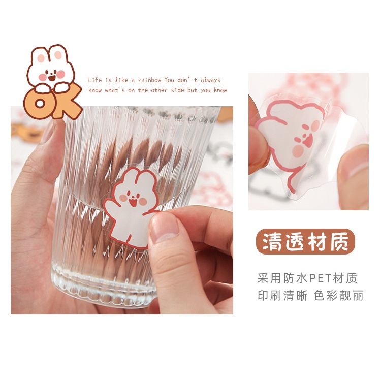 Bộ 40 Miếng Dán PET Hình Gấu Và Thỏ Dễ Thương Trang Trí Sổ Tay DIY