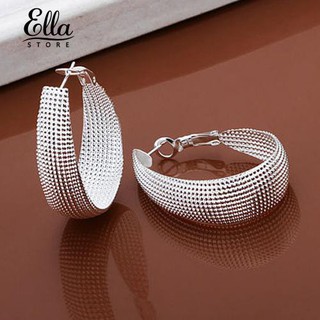 Ellastore 1 Pair Women's  Korean Style Enclosure Hoop Earrings Silver Plated