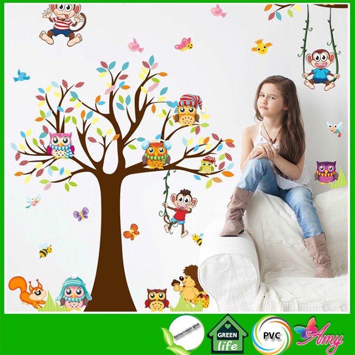 Decal dán tường tranh dán trang trí phòng bé yêu hình các con vật dễ thương, ngộ nghĩnh vừa học vừa chơi AmyShop DB085