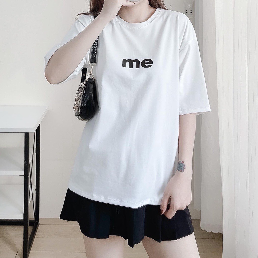 Áo Thun In Chữ Me Áo Thun Tay Lỡ Form Rộng Unisex 38-65kg Nam Nữ Phong Cách Ullzang