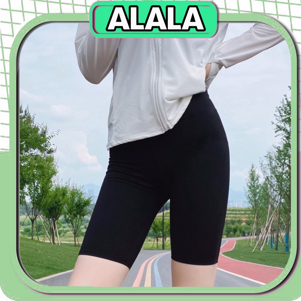 Quần legging nữ ALALA nâng mông lưng cạp cao vải thun dày dặn đùi ngố lửng ôm body bó mặc nhà tập gym yoga Q33