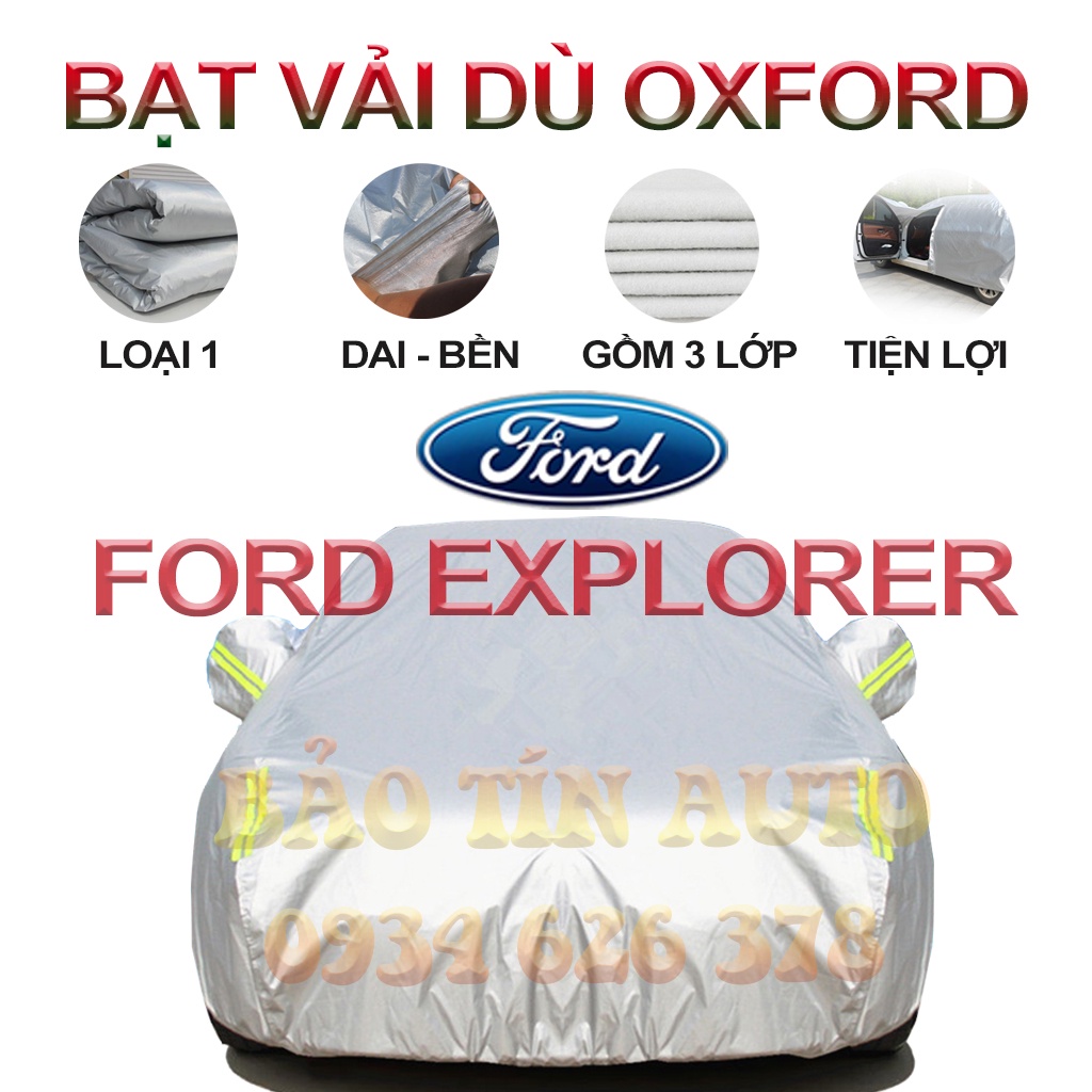 [LOẠI 1] Bạt che kín bảo vệ xe ô tô 7 chỗ Ford Explorer tráng bạc cao cấp, vải bông chống xước 3 lớp vải dù Oxford