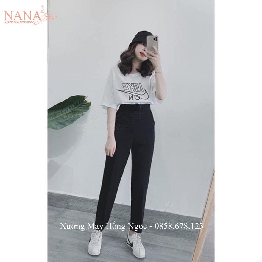 Quần baggy cạp cao cúc lệch tôn dáng cho nữ học sinh viên đi học làm công sở dáng quần tây nữ lưng cao vải tuyết mưa mềm