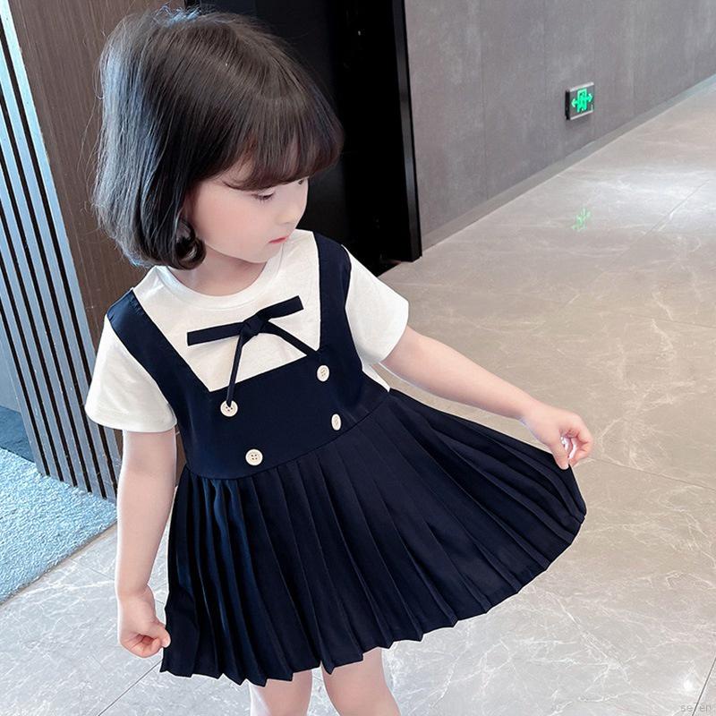 Đầm công chúa ngắn tay xếp ly màu trơn phong cách Hàn Quốc thời trang hè cho bé gái