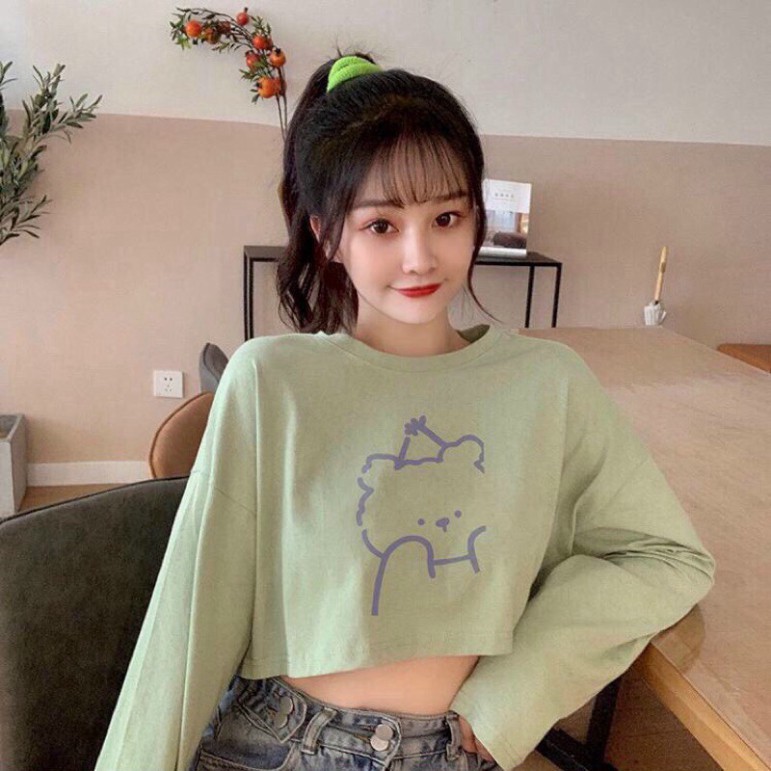 Áo Croptop, Áo Thun Croptop Nữ Rộng Tay Dài Gấu Xinh | BigBuy360 - bigbuy360.vn