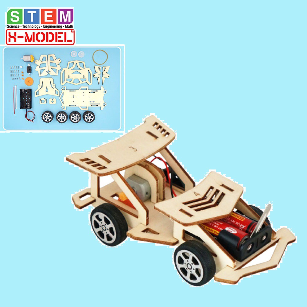 Ô tô gỗ STEM lắp ráp thông minh cho bé ST3 động cơ truyền động bánh xe trong bộ sưu tập đồ chơi giao dục STEAM  XMODEL
