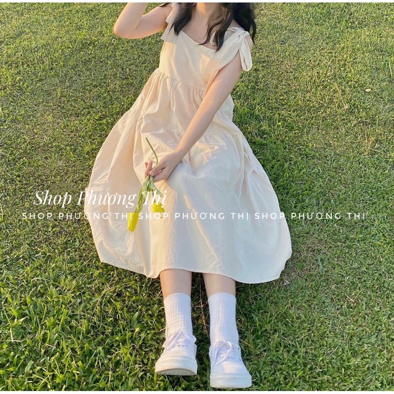Váy babydoll hai dây bản to chất thô ulzzang - Đầm 2 dáng dài qua gối (video/sẵn) | BigBuy360 - bigbuy360.vn
