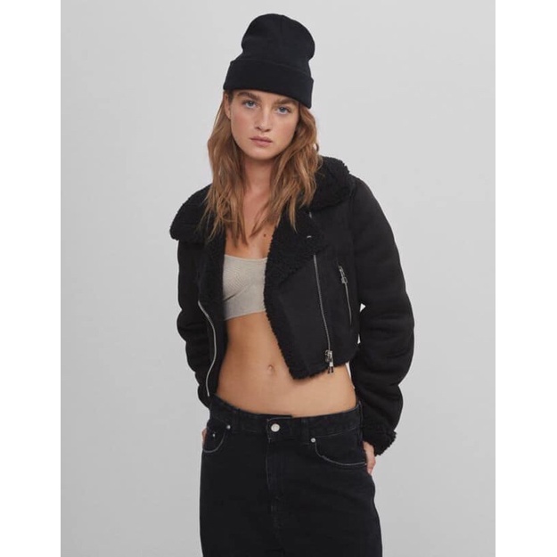 [Size XS] Áo khoác da lộn dáng lửng lót lông cừu Bershk*