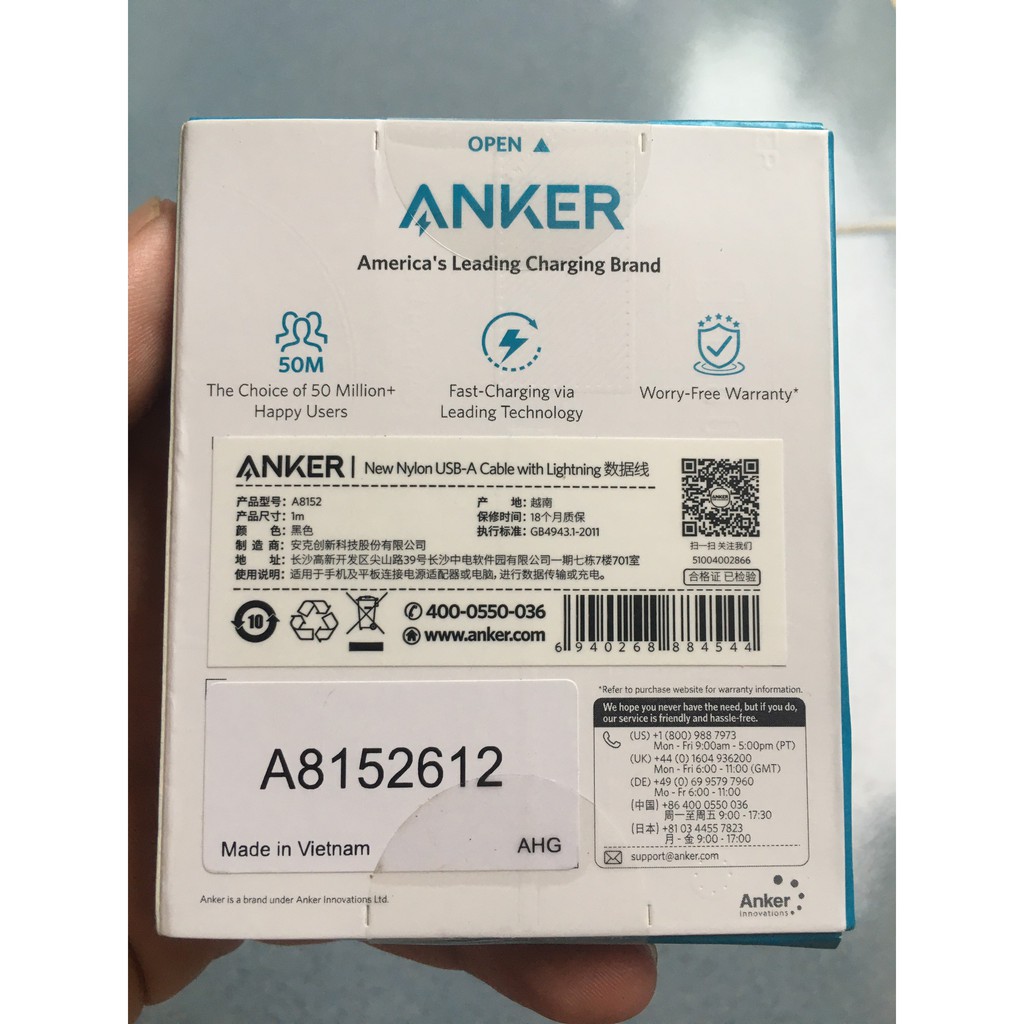 Cáp Sạc Anker Lightning Chuẩn MFI A8152 - Bện Dù Siêu Bền - Chip C89 Chống Cháy - Chiều Dài 1m Dùng Cho iphone ipad