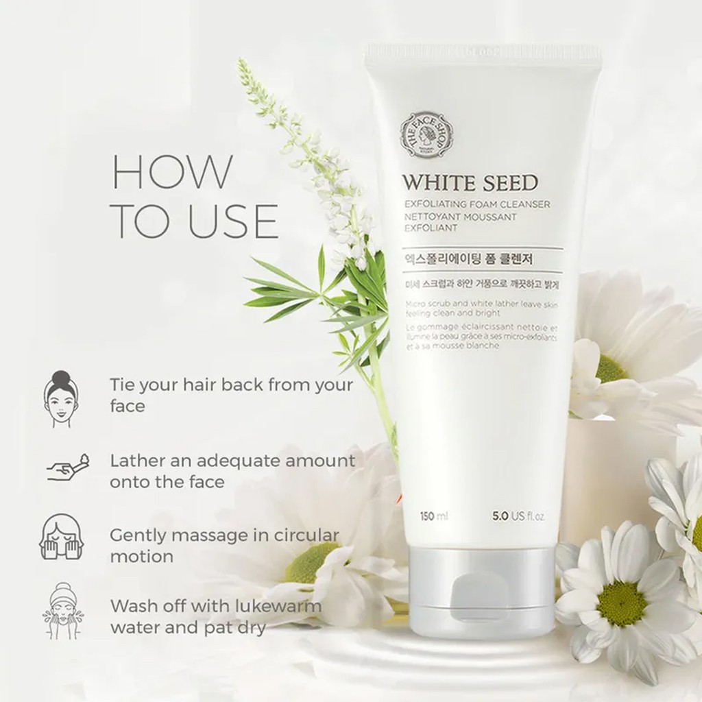 SỮA RỬA MẶT LÀM TRẮNG SÁNG DA WHITE SEED EXFOLIATING CLEANSING FOAM THE FACE SHOP 150ML