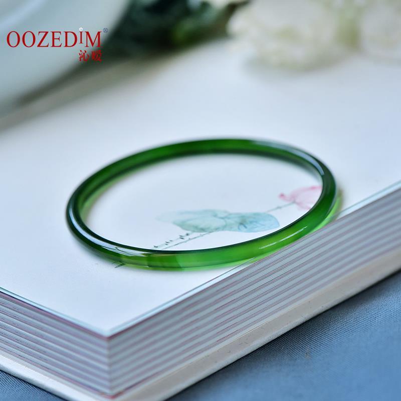 Vòng Tay Đá Mã Não Tự Nhiên Mỏng Màu Xanh Lá Đậm