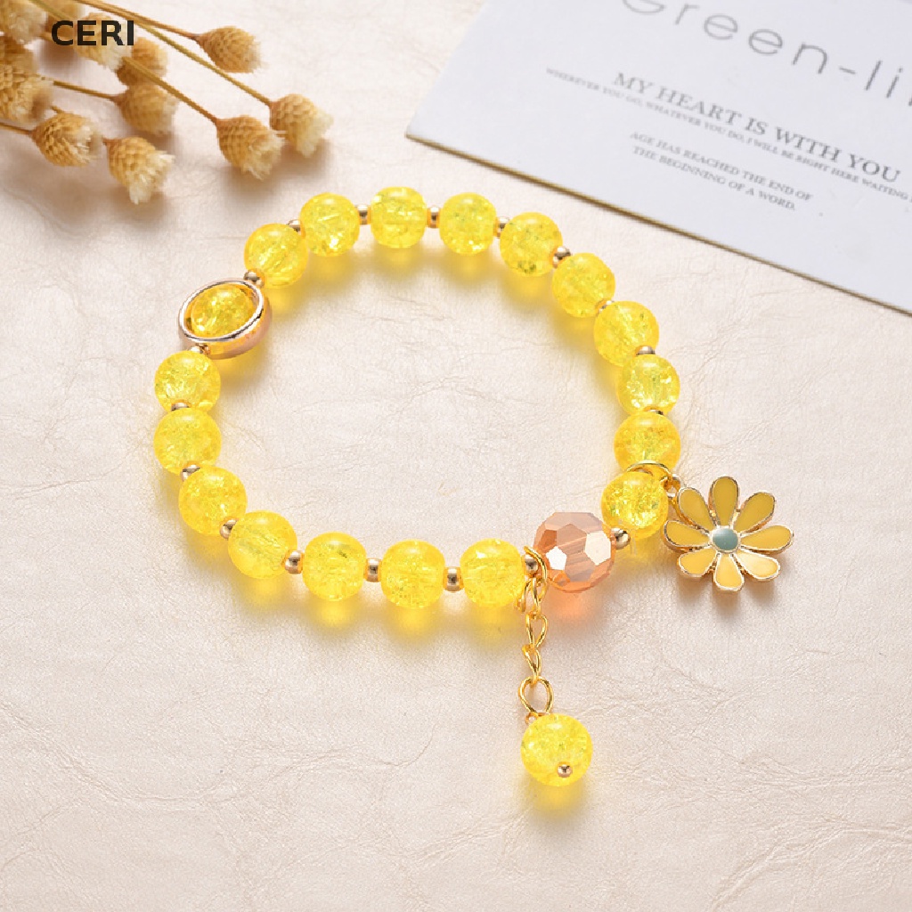 Vòng Tay Đính Đá Pha Lê Màu Hồng Họa Tiết Hoa Cúc Dễ Thương Thời Trang Cho Nữ